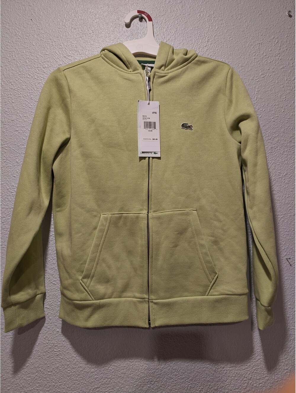 Lacoste Boys Light Green Zip-Up Hoodie Size 12M